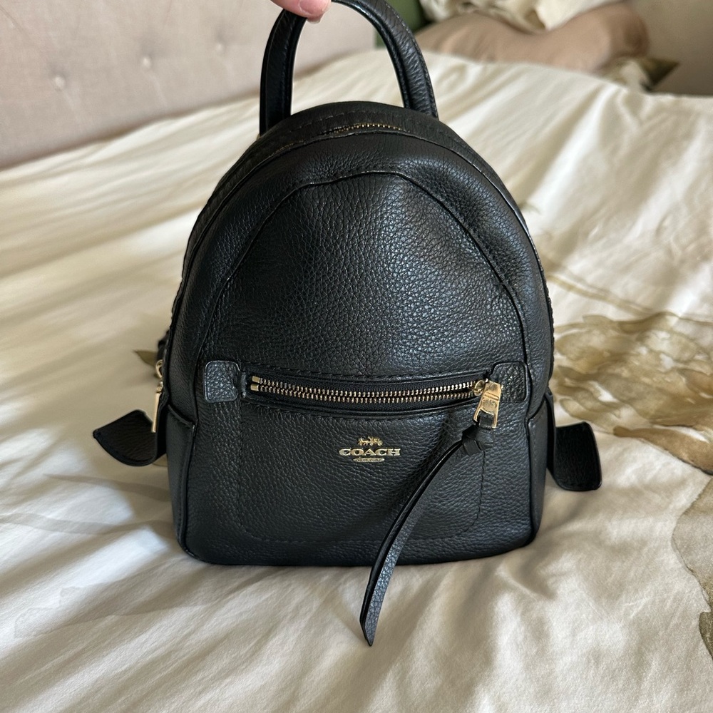 Coach Black Leather Backpack with Gold Details